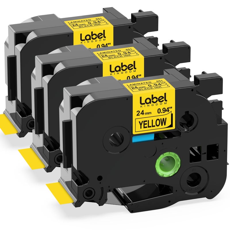 Label KINGDOM TZe-651 24mm Yellow Label Tape Replacement for Brother P-Touch TZ-651 1 Inch Black on Yellow TZ Tape 24mm 0.94 Laminated Yellow Compatible with Brother PTD600 PTD610AD PTP710BT  3-Pack - Image 1